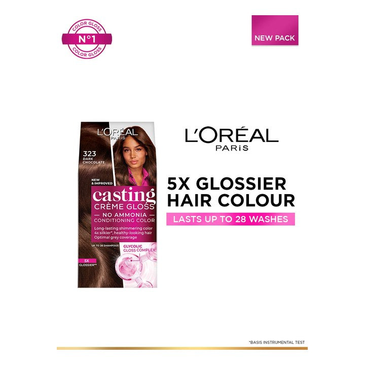 LOreal Casting Creme Gloss Hair Color with Glycolic Gloss Complex - Dark Chocolate 323