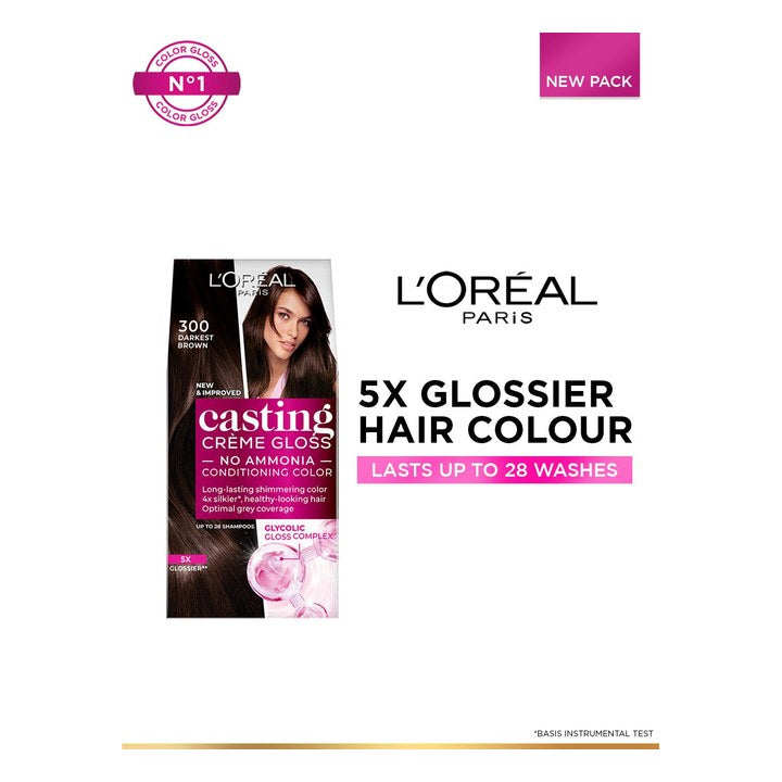LOreal Casting Creme Gloss Hair Color with Glycolic Gloss Complex - Darkest Brown 300