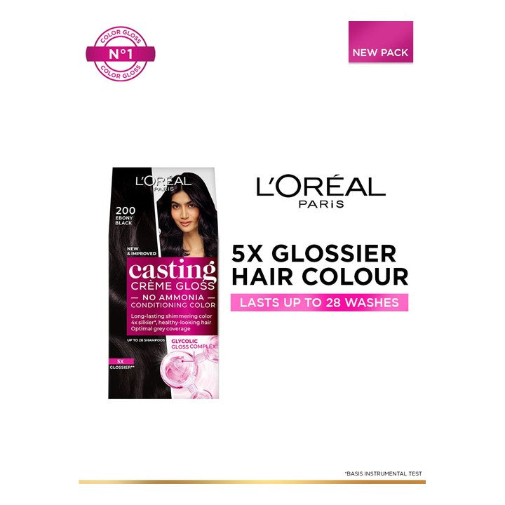 LOreal Paris Casting Creme Gloss Hair Color with Glycolic Gloss Complex - Ebony Black 200