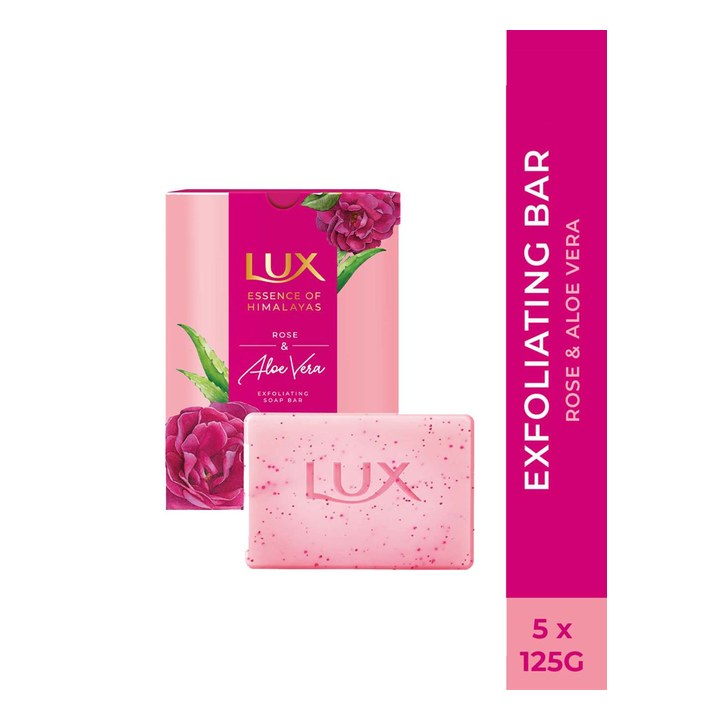 LUX Essence of Himalayas Set of 5 Rose & Aloe Vera Exfoliating Soap Bar - 125g each