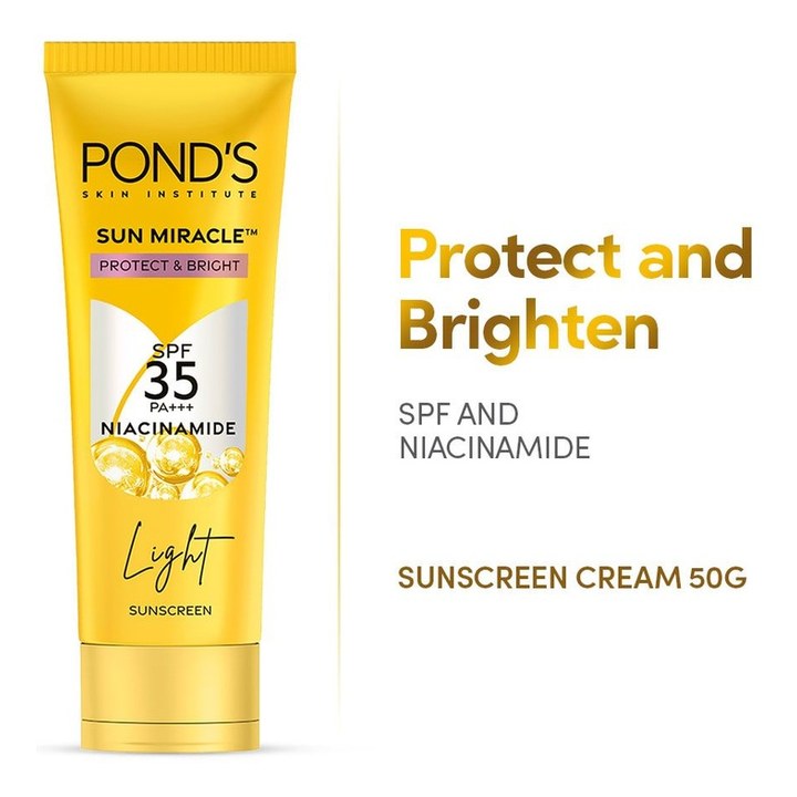 Ponds Sun Miracle SPF 35 PA+++ Protect & Bright Light Sunscreen with Niacinamide - 50g