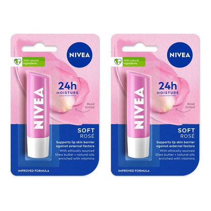 Nivea Set of 2 Soft Rose Caring Lip Balm - 4.8g each