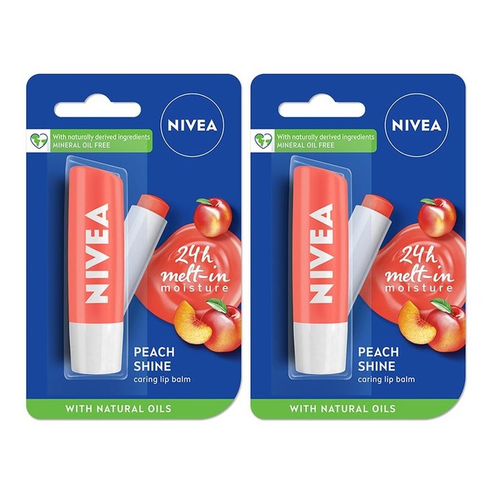 Nivea Set of 2 Peach Fruity Shine Caring Lip Balm - 4.8g each