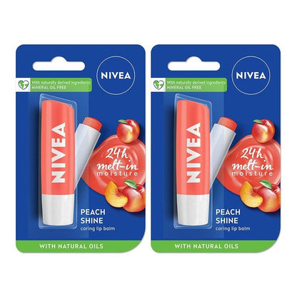 Nivea Set of 2 Peach Fruity Shine Caring Lip Balm - 4.8g each