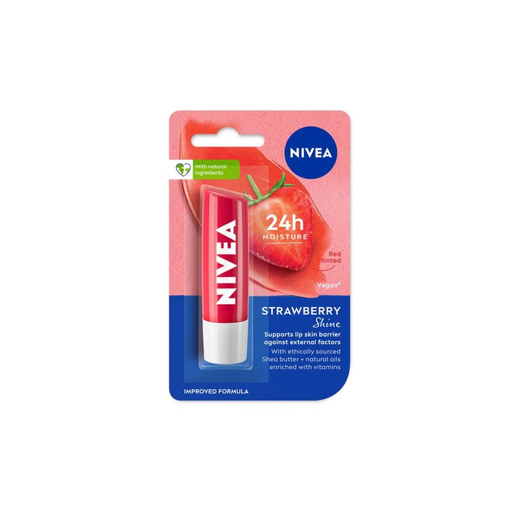 NIVEA Women Strawberry Lip Balm Red Tinted Lip Moisturiser VitaminC Care 24H Moisture 4.8g