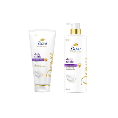 Dove Set of Daily Shine Shampoo 650ml & Conditioner for Smooth & Shiny Hair 175ml