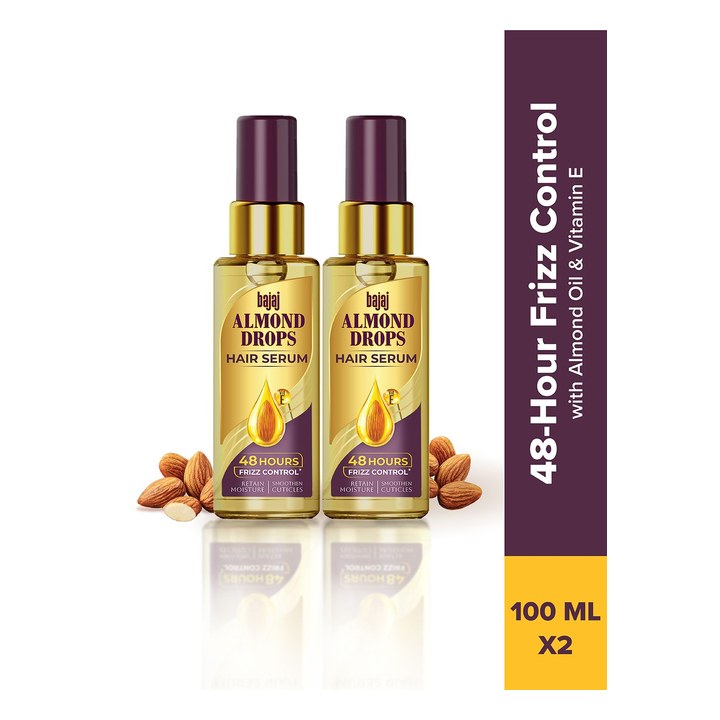 BAJAJ CONSUMER CARE Set of 2 Almond Drops Frizz Control Hair Serum with Oil - 100ml Each