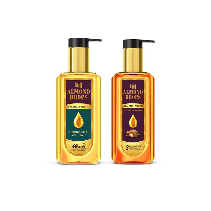 BAJAJ CONSUMER CARE Set of Almond Drops Hair Oil & Frizz Control Hair Serum with Oil