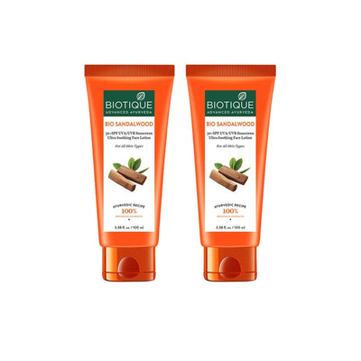 Biotique Set of 2 Bio Sandalwood Sunscreen Ultra Soothing Face Lotion SPF 50+ - 100ml each