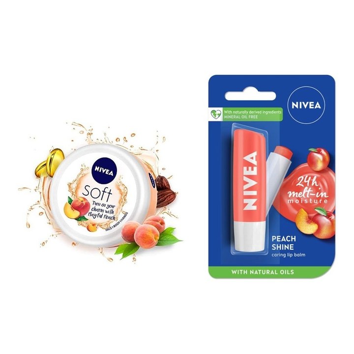 Nivea Playfully Peachy Combo - Moisturising Cream 200ml & Lip Balm 4.8g