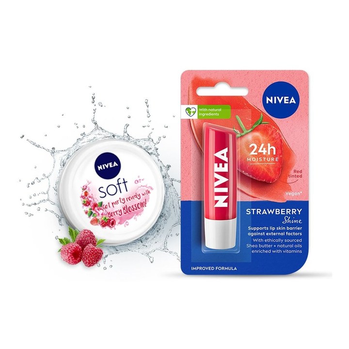 Nivea The Very Berry Combo - Berry Blossom Moisturiser 200ml & Strawberry Lip Balm 4.8g