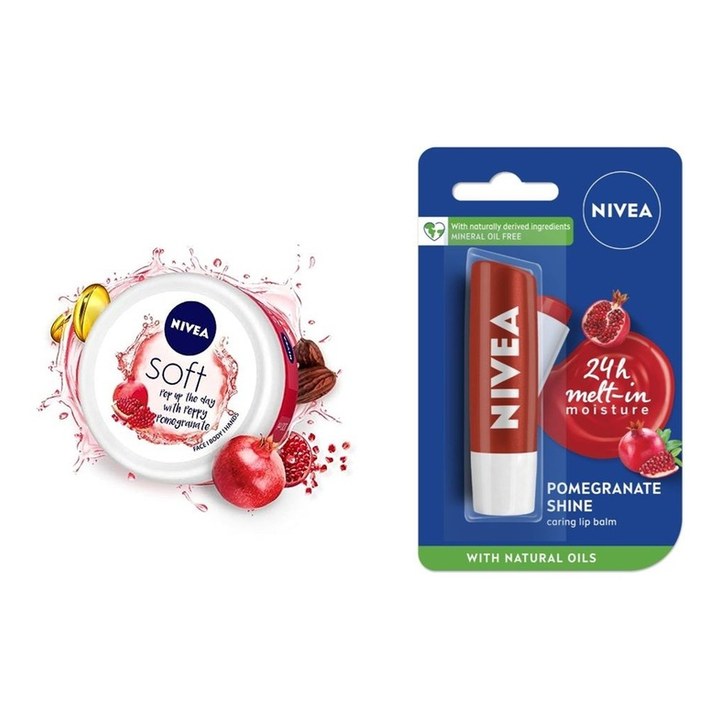 Nivea Peppy Pomegranate Combo - Moisturising Cream 200ml & Lip Balm 4.8g