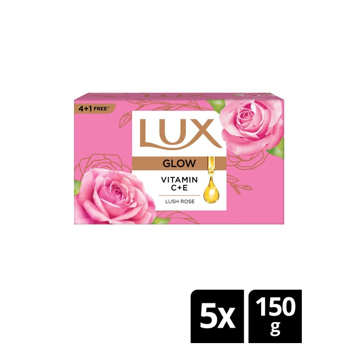 LUX Set of 5 Even Toned Glow Rose Soap with Vitamin C & E - 150 g Each