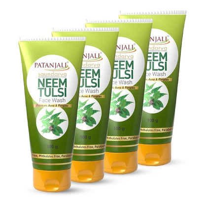 Patanjali Set of 4 Saundarya Neem Tulsi Face Wash to Prevent Acne & Pimple - 100 g Each