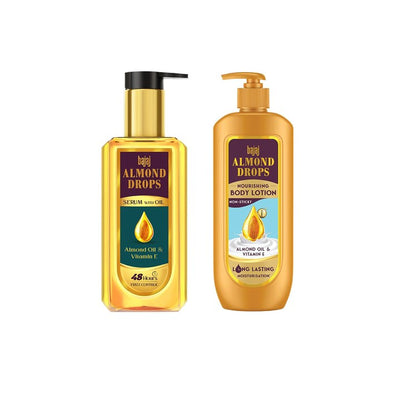 BAJAJ CONSUMER CARE Set of Almond Drops Hair Serum with Oil + Nourishing Body Lotion