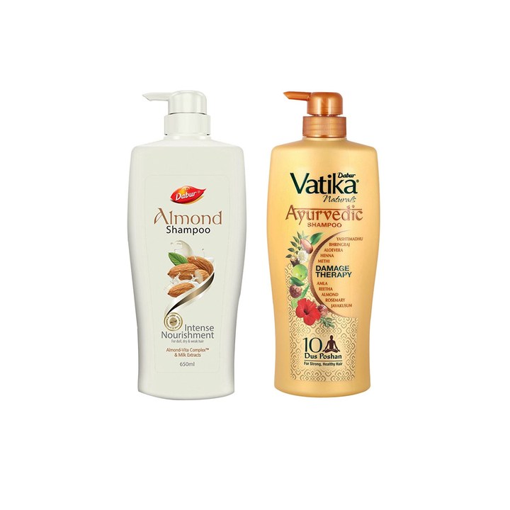 Dabur Vatika Naturals Ayurvedic Shampoo 640ml & Almond Intense Nourishment Shampoo 650ml