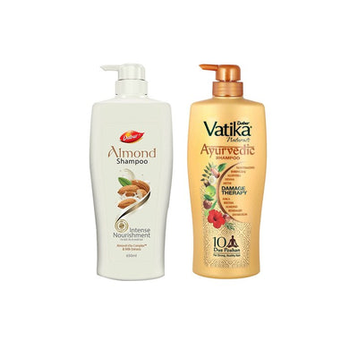 Dabur Vatika Naturals Ayurvedic Shampoo 640ml & Almond Intense Nourishment Shampoo 650ml