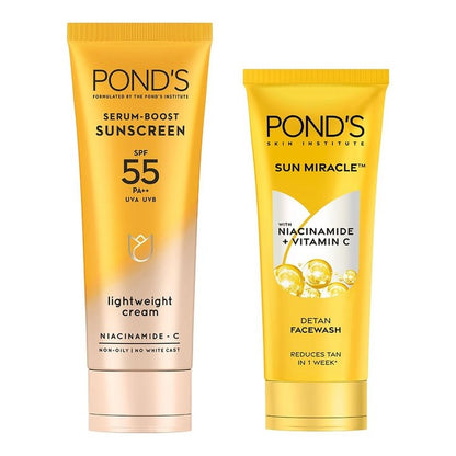 Ponds Set of Serum Boost Sunscreen 50 g + Sun Miracle Detan Face Wash 100 g