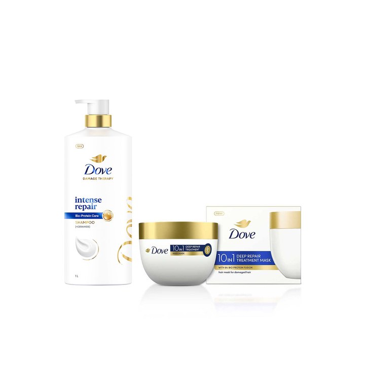 Dove Set of Intense Repair Shampoo 1 l & Deep Repair Treatment Hair Mask 300 ml