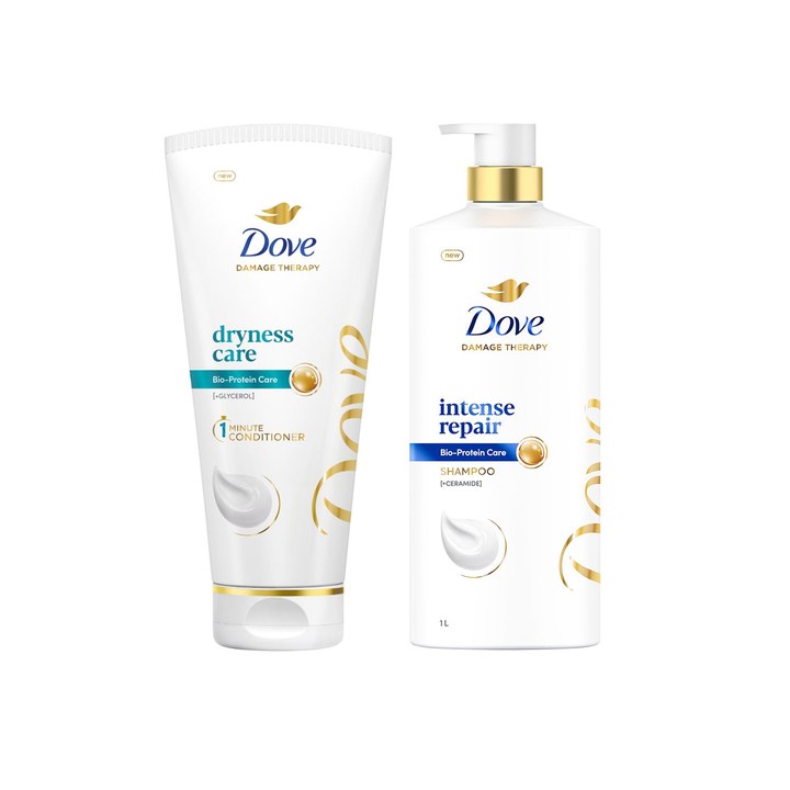 Dove Set of Intense Repair Shampoo 1 L & Dryness Care Hair Conditioner 175 ml