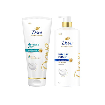 Dove Set of Intense Repair Shampoo 1 L & Dryness Care Hair Conditioner 175 ml