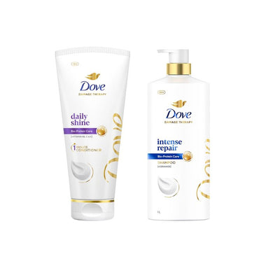 Dove Hair Therapy Intense Repair Shampoo 1L & Daily Shine Hair Conditioner 175ml