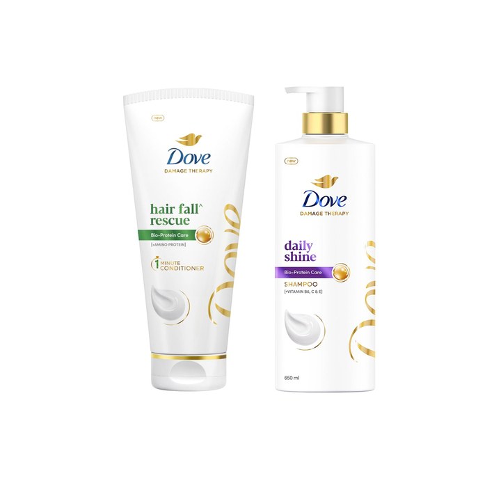 Dove Set of Hair Fall Rescue Hair Conditioner - 175 ml & Daily Shine Shampoo - 650 ml