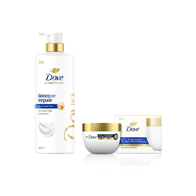 Dove Set of Intense Repair Shampoo 650ml & 10-in-1 Deep Repair Treatment Hair Mask 300ml