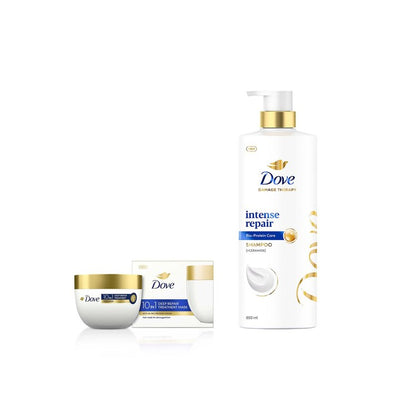 Dove Set of Intense Repair Shampoo 650ml & 10-in-1 Deep Repair Treatment Hair Mask 120ml