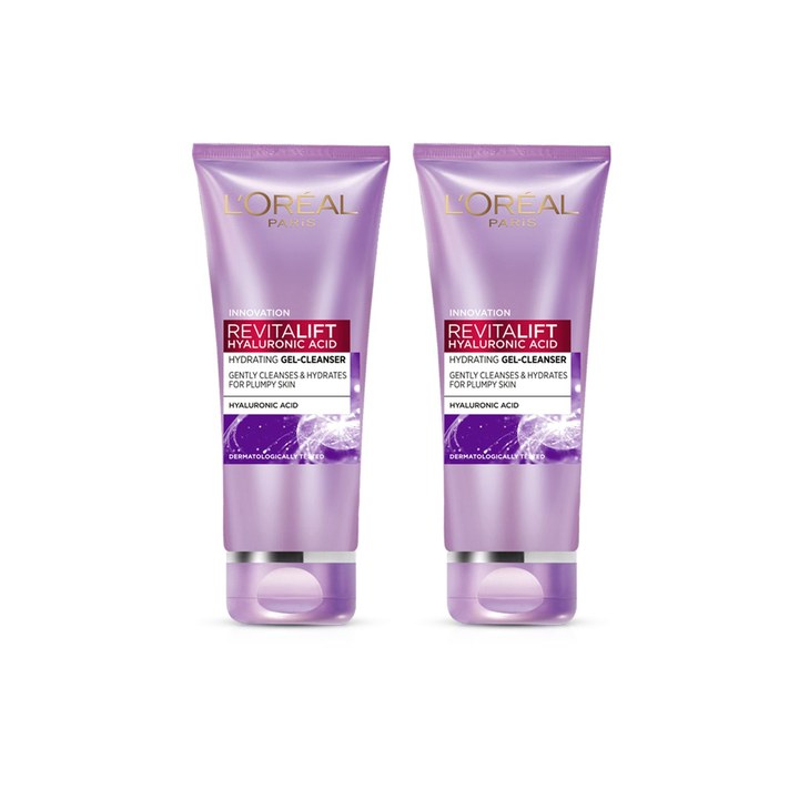 LOreal Set of 2 Revitalift Hyaluronic Acid Hydrating Gel Cleanser - 100 ml Each