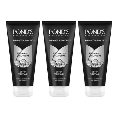 Ponds Set of 3 Bright Miracle Detox Facewash with 10X Power of Charcoal - 200 g each