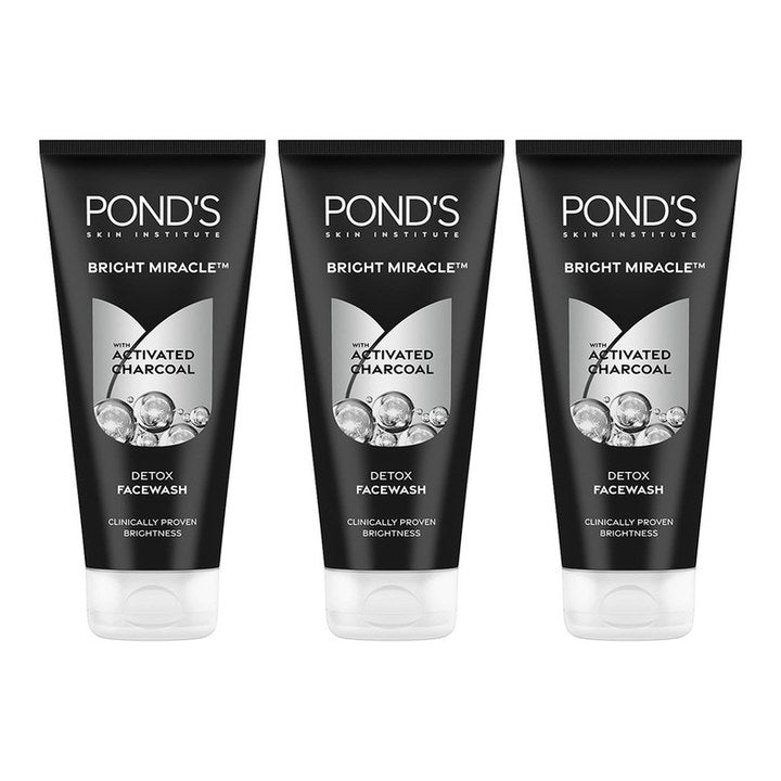 Ponds Set of 3 Bright Miracle Detox Facewash with 10X Power of Charcoal - 200 g each