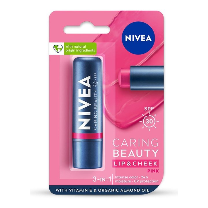 Nivea Caring Beauty SPF 30 Lip & Cheek Tint Balm with Shea Butter & Almond Oil - Pink