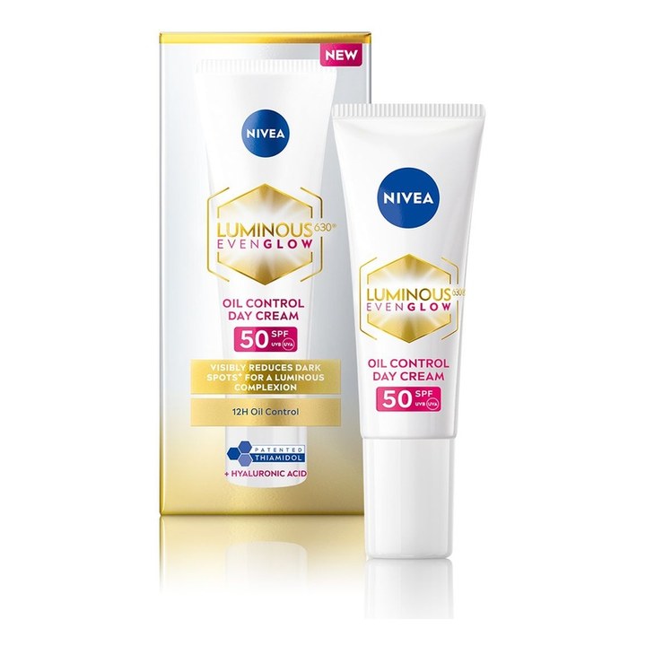 Nivea Luminous Even Glow Oil SPF50 Day Cream with Thiamidol for UV Protection & Dark Spots