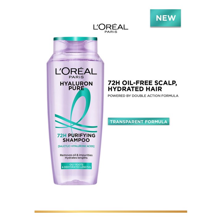LOreal Paris Hyaluron Pure 72H Purifying Shampoo for Oily Scalp - Dry Hair - 340ml