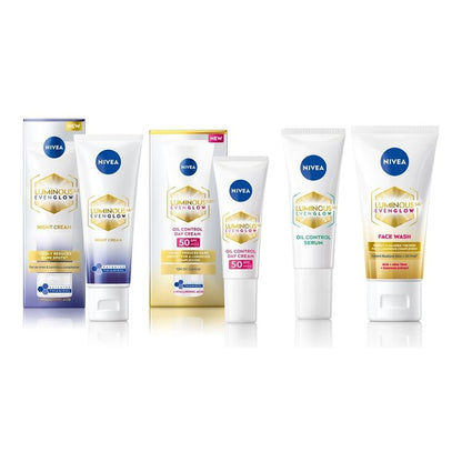 Nivea Luminous Even Glow Combo - Day 10ml + Night Cream 40ml + Serum 10ml + Face Wash 50ml
