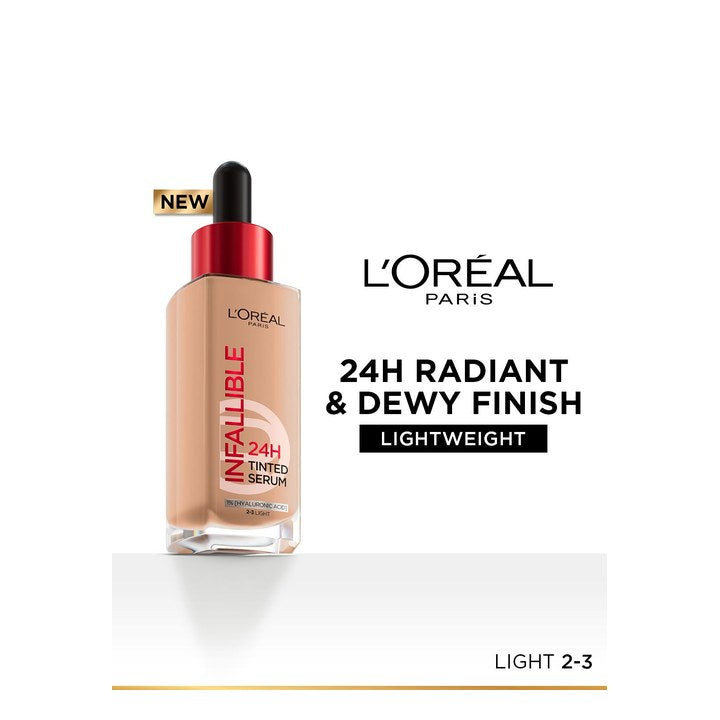 LOreal Paris Infallible 24H Lightweight Dewy Tinted Serum Foundation 30ml - Light 2-3