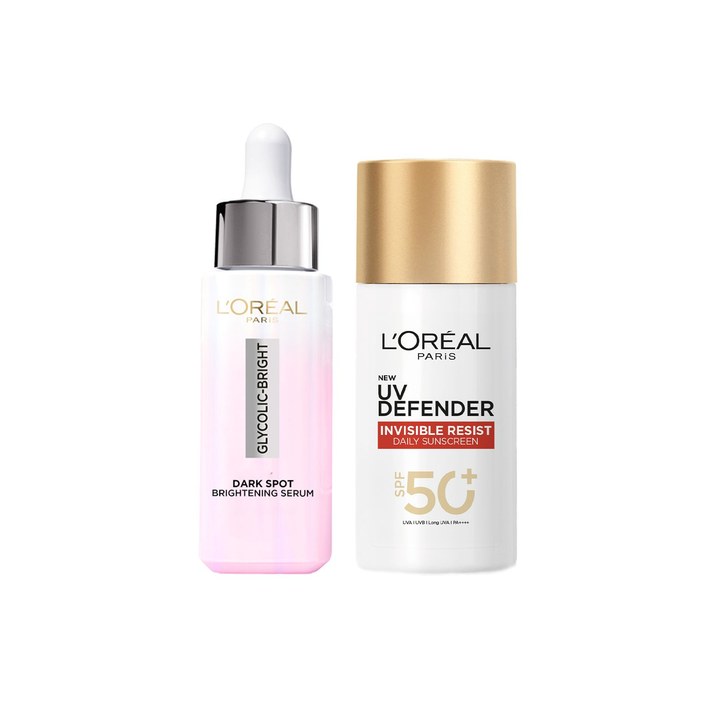 LOreal Set Of Glycolic Bright Serum & UV Defender SPF 50 Sunscreen