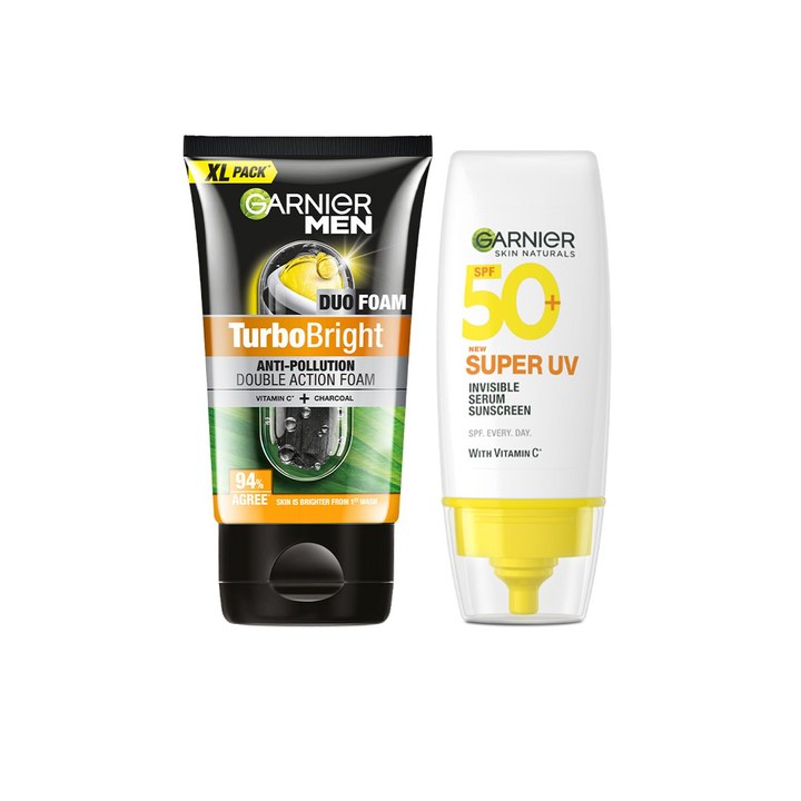Garnier Men John's Skincare Essentials-TurboBright Face Wash 150g + SuperUV Sunscreen 30ml