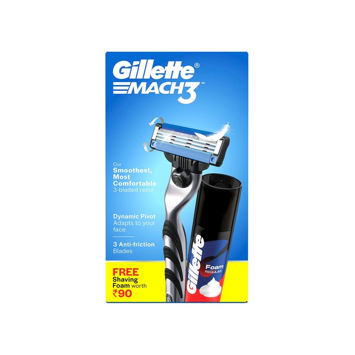 Gillette Mach 3 Savings Pack - Shaving Razor with Classic Pre Shave Foam 50g