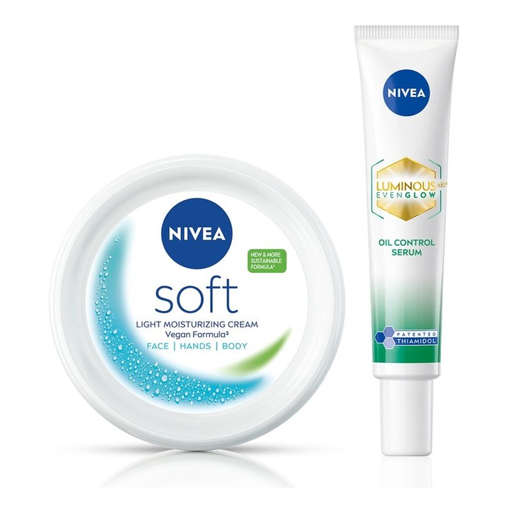 Nivea Set of Luminous Even Glow Oil Control Serum 40ml & Soft Moisturizing Cream 300ml