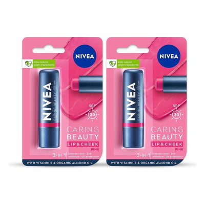 Nivea Set Of 2 Caring Beauty SPF 30 Lip & Cheek Tint With Vitamin E 4.8g Each - Pink