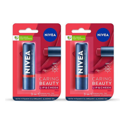 Nivea Set Of 2 Caring Beauty SPF 30 Lip & Cheek Tint With Vitamin E 4.8g Each - Red