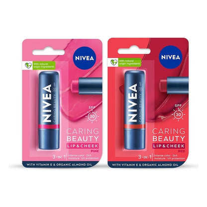 Nivea Set Of 2 Caring Beauty SPF 30 Lip & Cheek Tint With Vitamin E - 4.8g Each