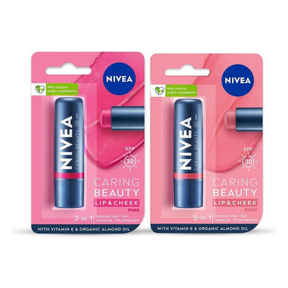 Nivea Set Of 2 Caring Beauty SPF 30 Lip & Cheek Tint With Vitamin E - 4.8g Each