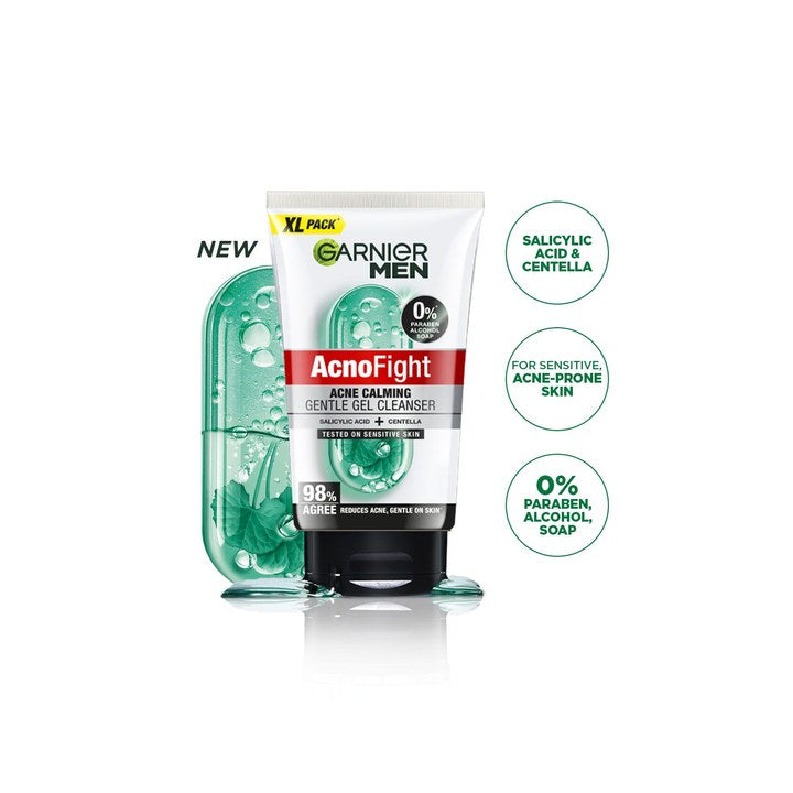 Garnier Men Acno Fight Gentle Gel Cleanser Facewash for Acne-Prone & Sensitive Skin - 150g