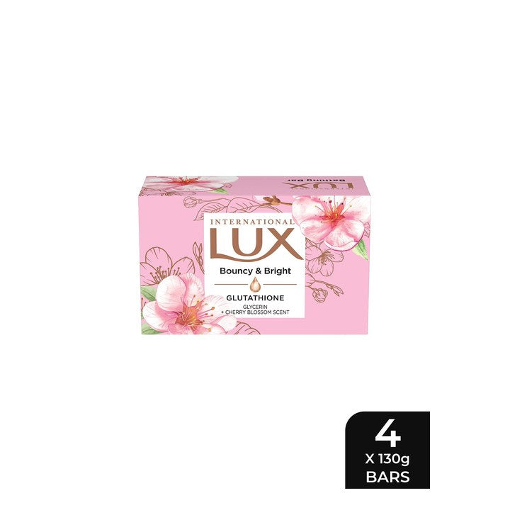 LUX 4Pcs Bouncy & Bright Cherry Blossom Scent Bathing Soap with Glutathione - 130g each
