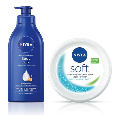 Nivea Set of Body Milk 600ml & Soft Light Moisturizing Cream 300ml