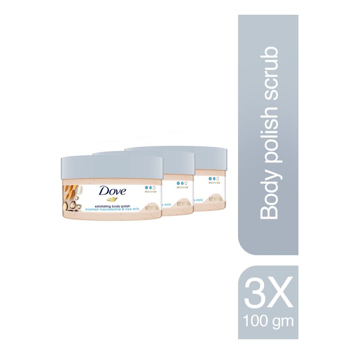 Dove Set of 3 Exfoliating Body Polish with Crushed Macadamia & Rice Milk - 100 g each