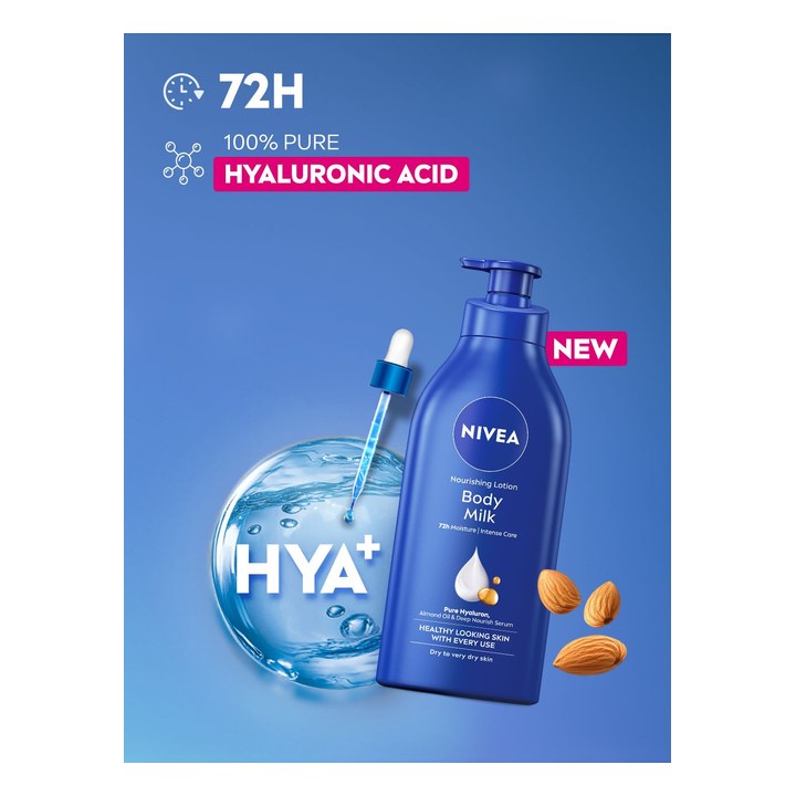 NIVEA Body Milk Body Lotion Hyaluronic Acid Almond Oil 72H Deep Nourish Moisturizer 625ml